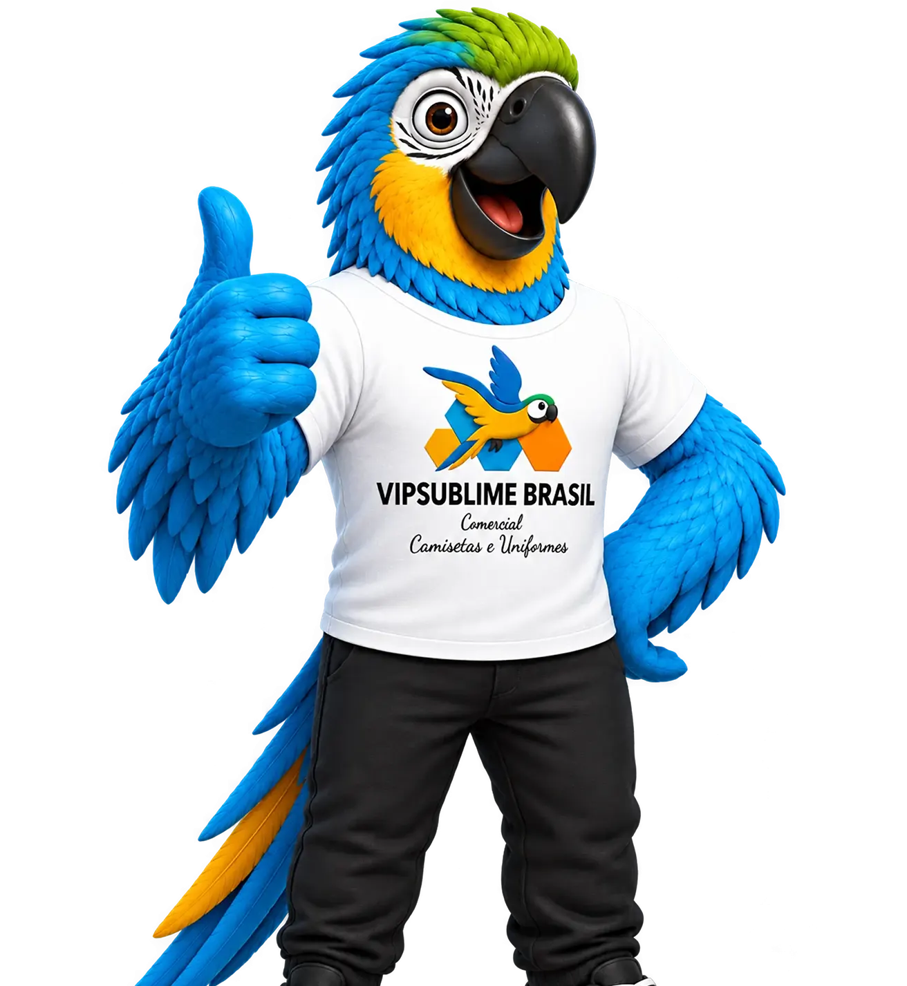 Mascote Arara VipSublime tirando dúvidas