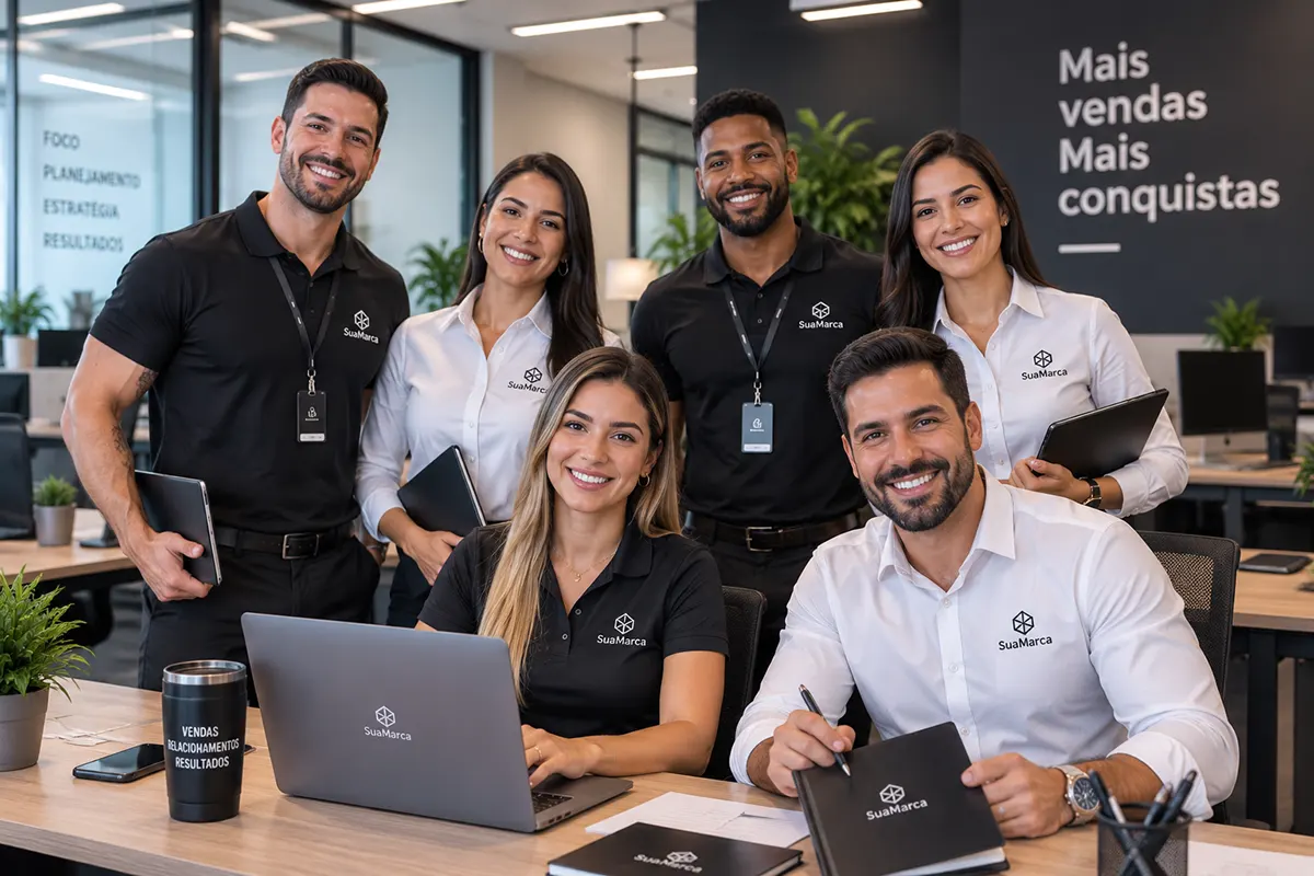 Equipe corporativa com Camisetas Polo VipSublime